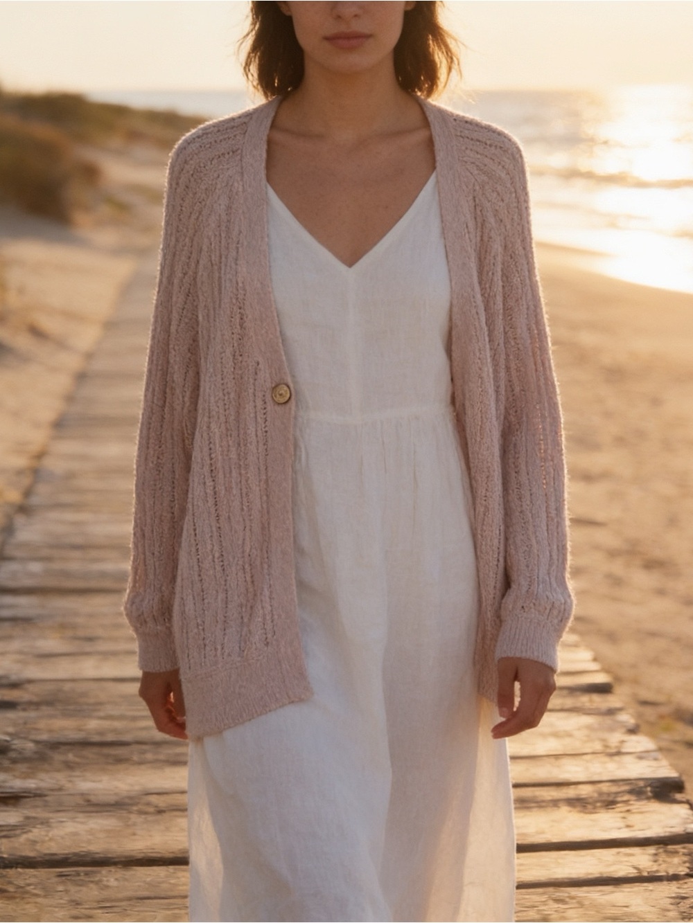 NWT J. Jill Marled Pink Blush Open Knit Cotton Blend Cardigan Sweater Women's XL